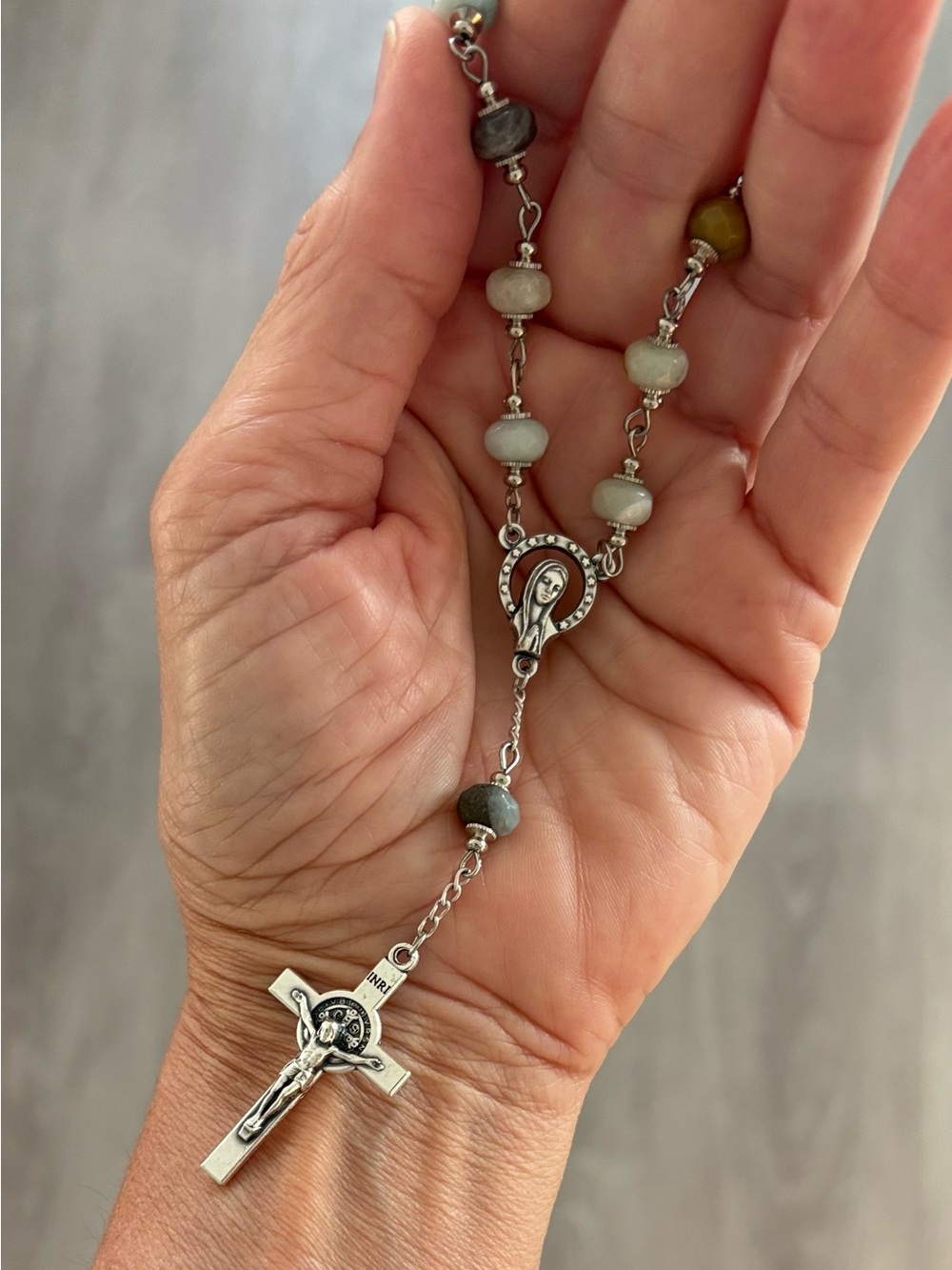 Pocket Rosary with Multi-Tone Amazonite Beads